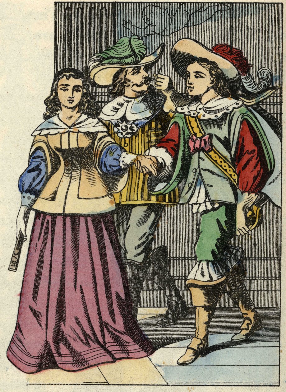 The Marquis of Carabas, the princess and the king in the castle. Illustration of the tale 
