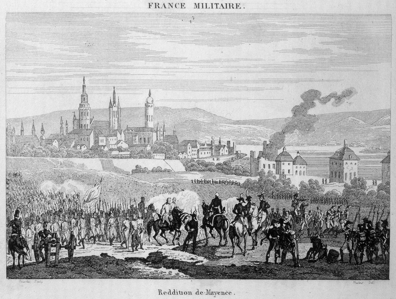 The Prussian troops took over from the French the city of Mainz in Germany, July 1793. Engraving of the 19th century by Unknown artist