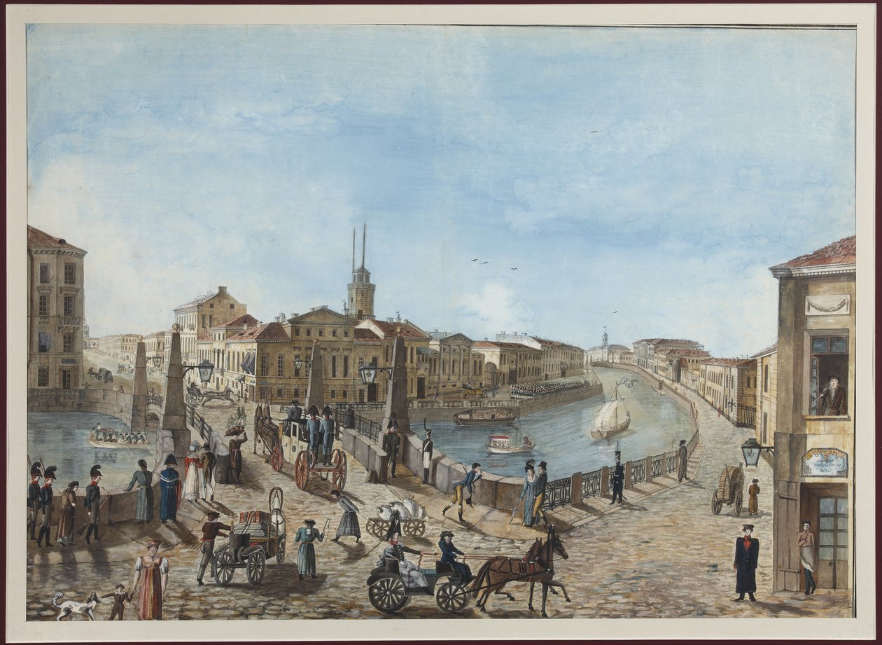 The Red Bridge across the Moika River in Saint Petersburg by Unknown artist