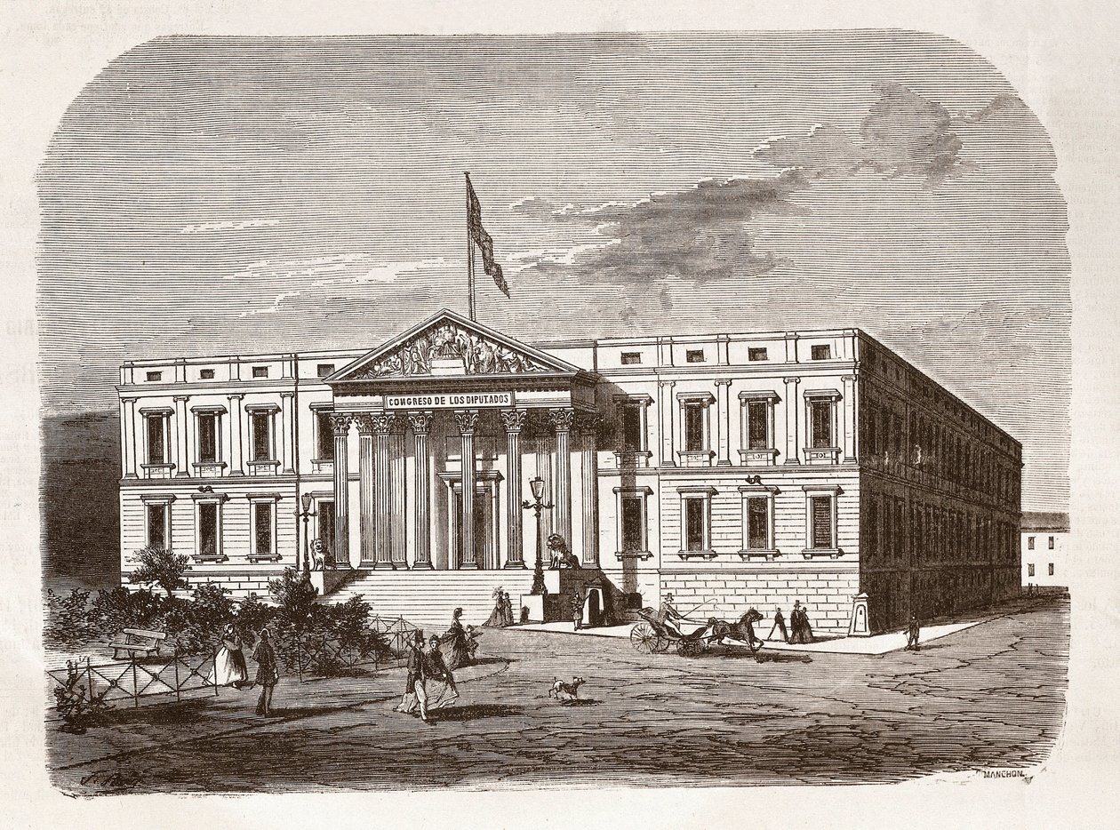 The Spanish Parliament, Madrid (engraving, 19th century) by Unknown artist