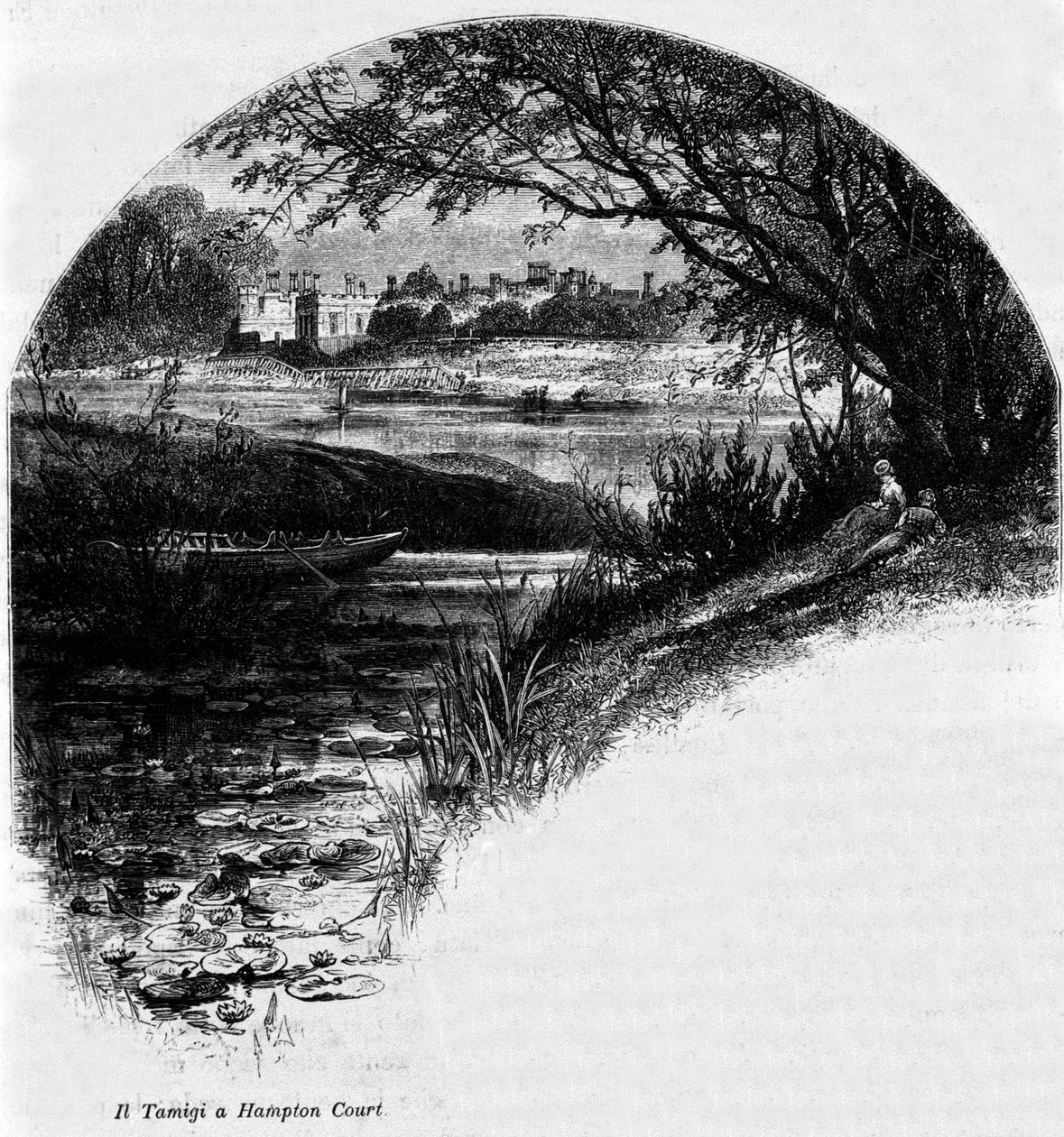 The Thames at Hampton Court: Hampton Court Palace, former residence of King Henry VIII of England. Engraving of the 19th century by Unknown artist