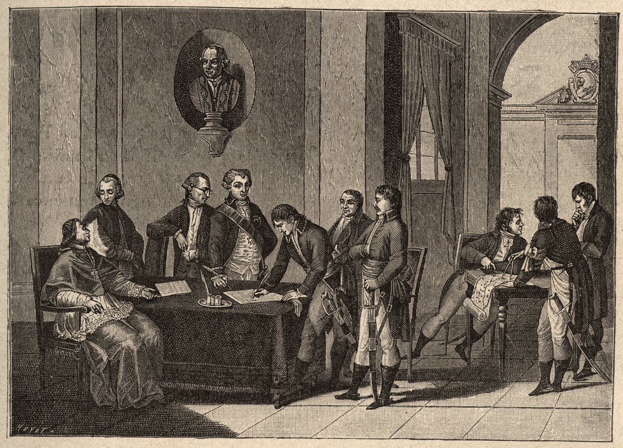 The Tolentino Treaty or Tolentino Peace is a peace treaty signed on 19 February 1797 in Tolentino, Italy, between France and the Pontifical States. (Between General Bonaparte and Pope Pius VI). The Pope renounces himself to Avignon by Unknown artist