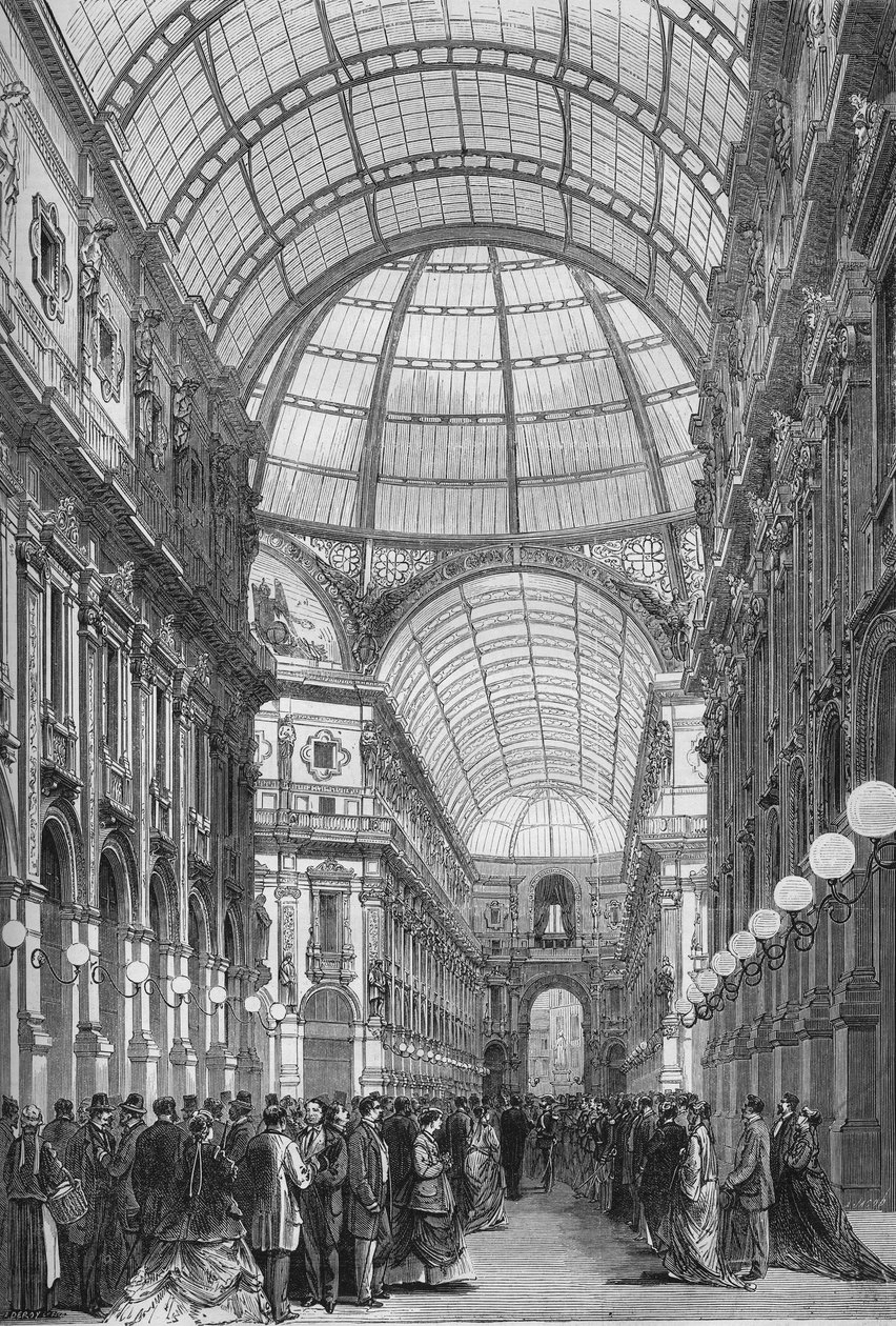 The Victor Emmanuel gallery in Milan in 1867. Engraving from 1867 by Unknown artist