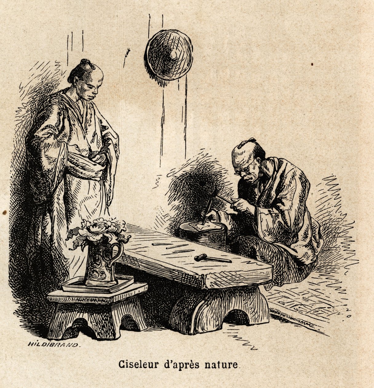 The after nature chiseller. Engraving to illustrate the voyage to Japan in 1863-1864, by Aime Humbert, minister of the Swiss Confederation, in 