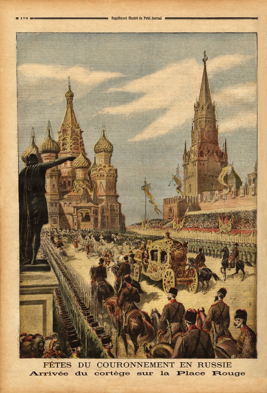 The arrival of the cortege on Red Square for the coronation of Tsar Nicholas II (1868-1918). Engraving in Le petit journal 31/05/1896. Selva