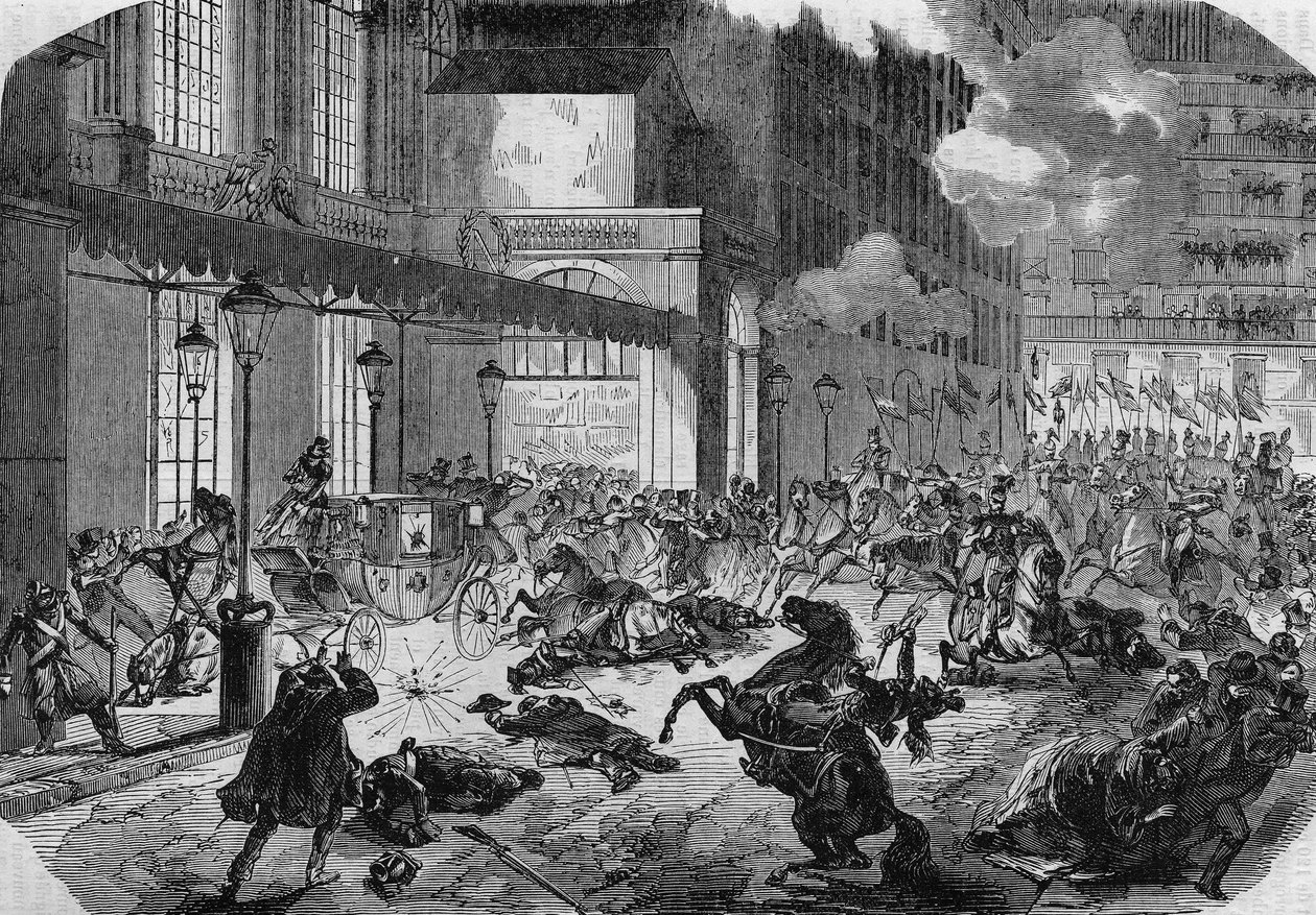 The attack by the Italian revolutionary Felice Orsini (1819-1858) against Napoleon III in Paris. by Unknown artist