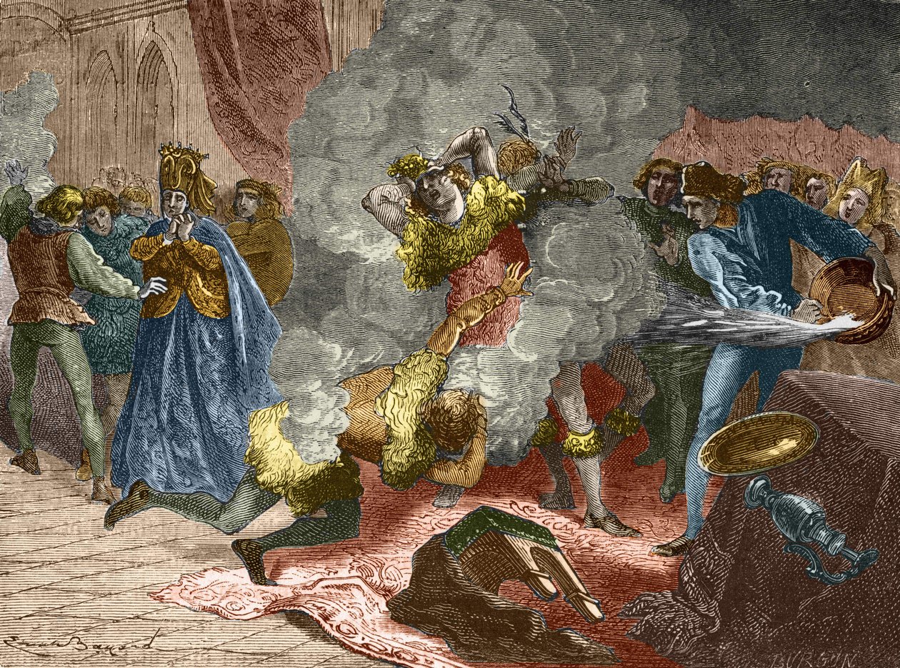 The ball of the ardents or ball of the savages: on the occasion of the wedding of a lady of Isabeau (Isabella, Elizabeth) from Bavaria on 28 January 1393, the king disguised himself and chained himself to four other courtiers. His brother, the Duke of Orlé by Unknown artist