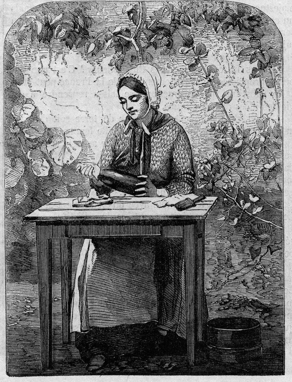 The bottling of Champagne wine. Engraving from 1864 by Unknown artist