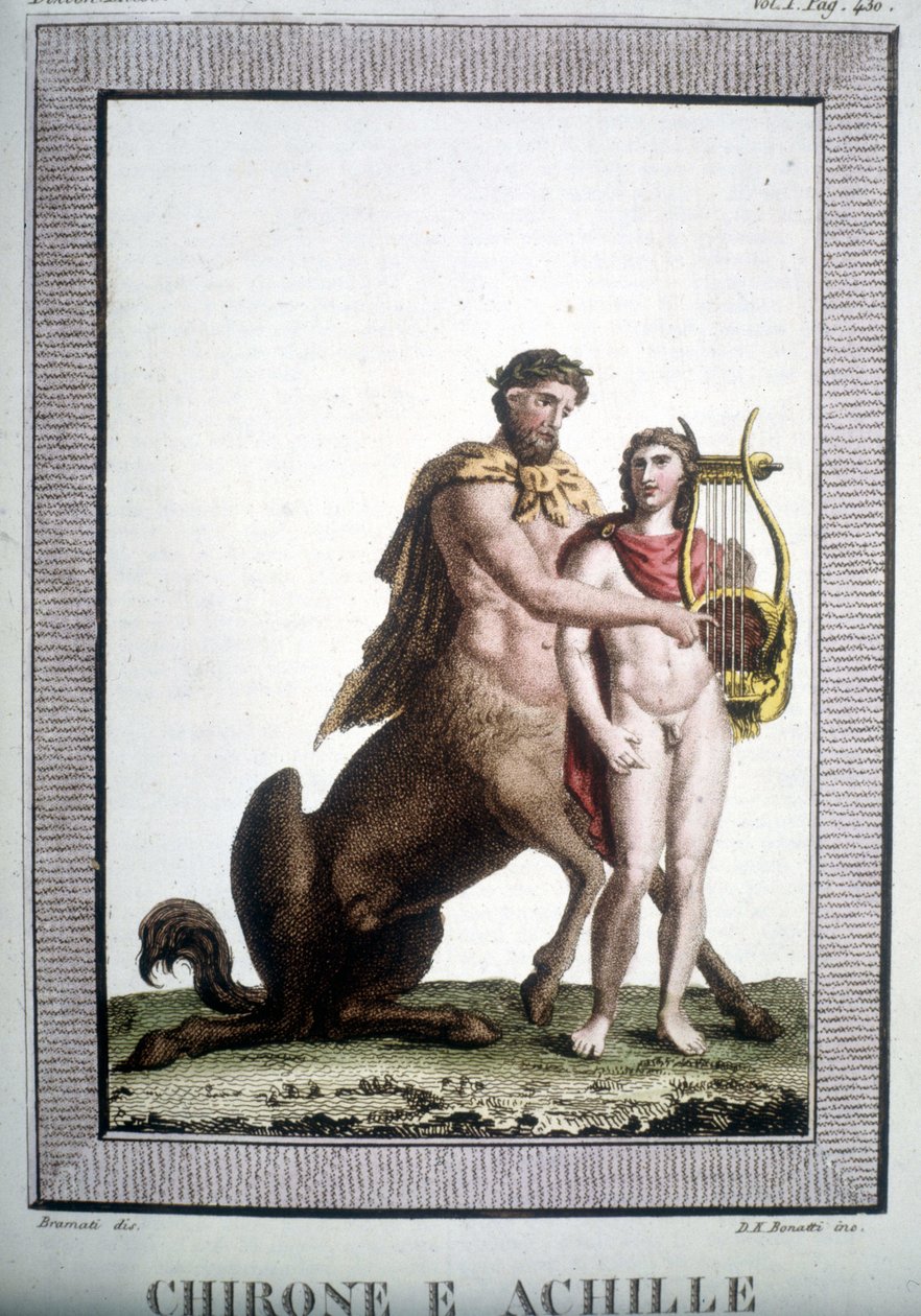 The Centaur Chiron and Achilles - in Dizionario Mitologico by Unknown artist