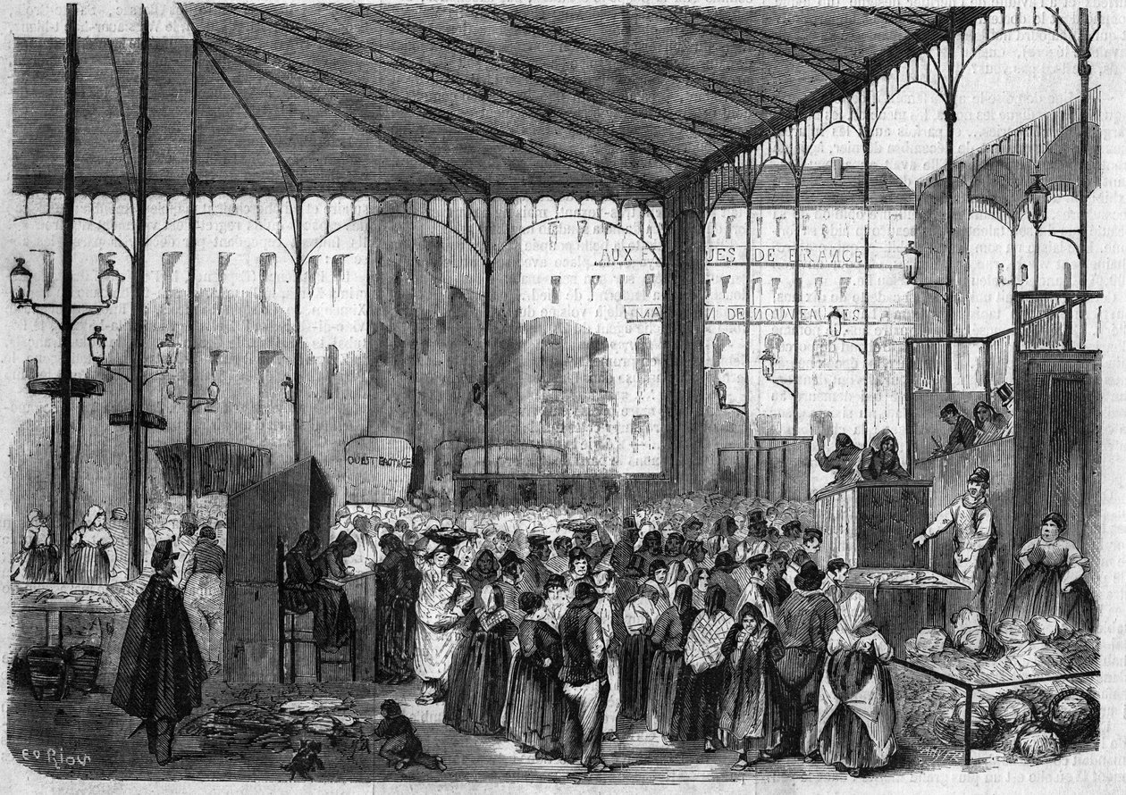 The central market of Paris: the fish market in 1858 by Unknown artist