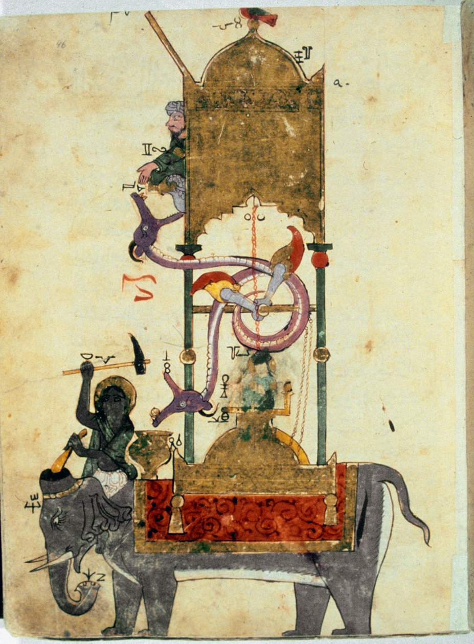 The Clepsydra with the Elephant. Medieval Muslim Invention Consisting of an Elephant-Shaped Water Clock Designed by Turkish Engineer Ibn al-Rajjaj al-Jazari by Unknown artist