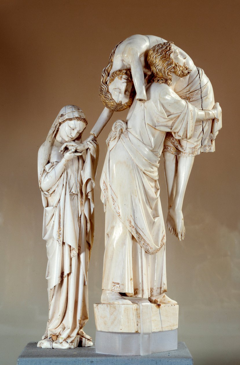 The descent of the cross: Christ carries by Saint John, the Virgin Group sculpted in ivory by Unknown artist