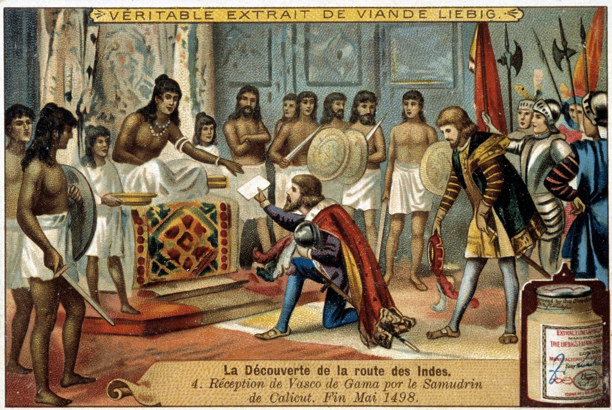 The Discovery of the Route to the Indies: Reception of Vasco de Gama by the Samudrin of Calicut, End of May 1498 - Advertising Vignette Liebig by Unknown artist