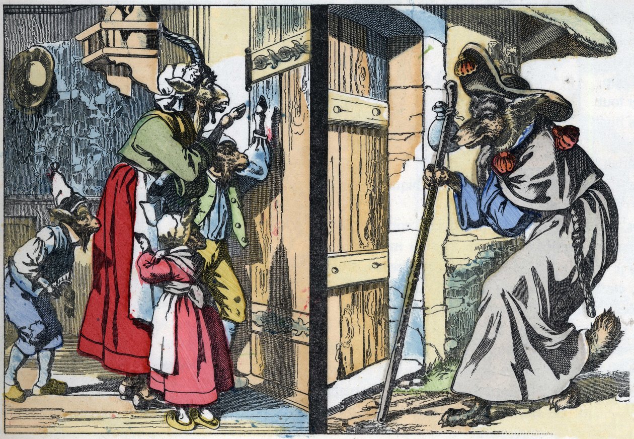 The Disguised Wolf Knocks on the Door. Illustration of 