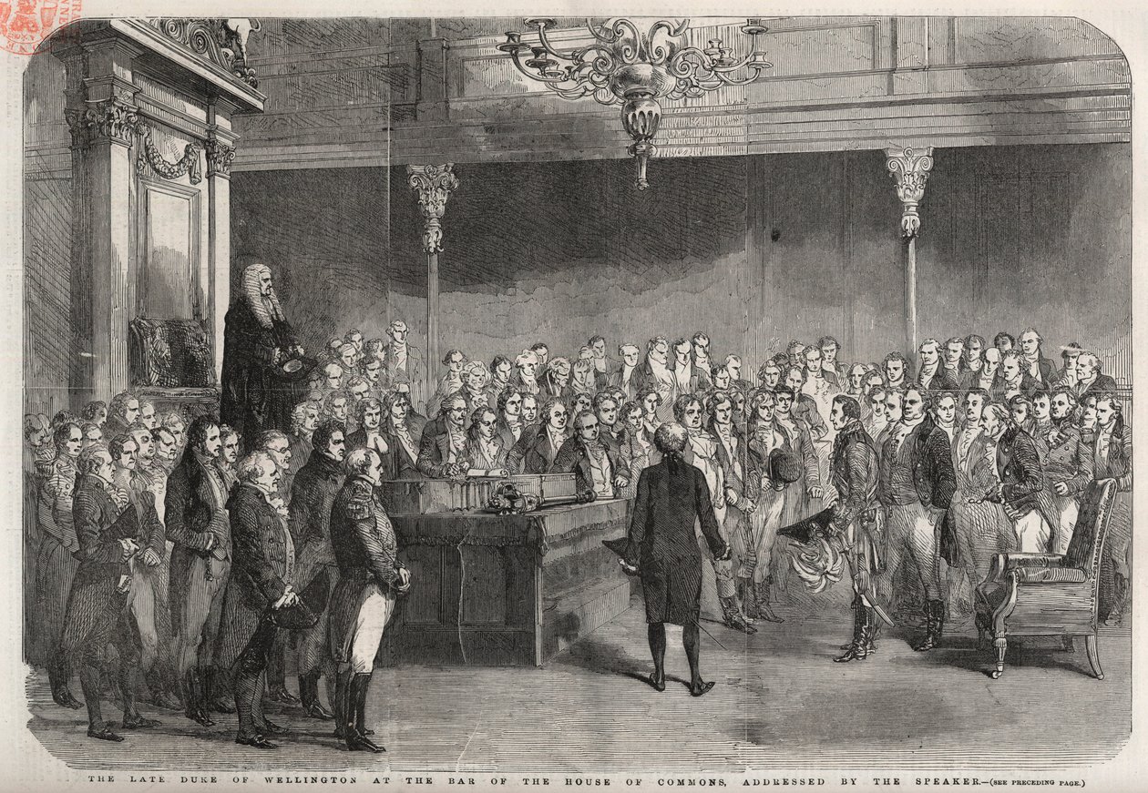 The duke of Wellington (Arthur Wellesley (1769-1852)) stands at the bar of the House of Commons to receive the congratulations of the Speaker on his victory at Vimeiro, Peninsular War by Unknown artist
