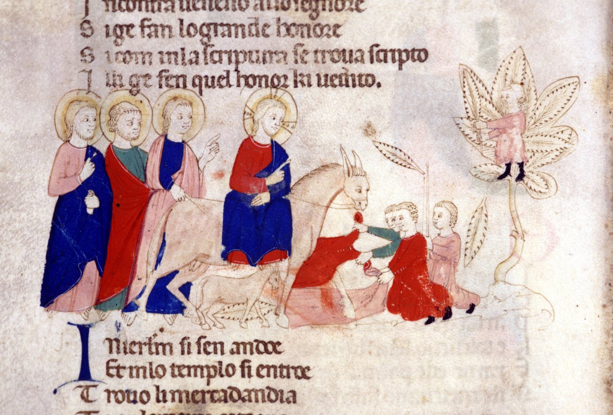 The entrance of Christ to Jerusalem. 14th century miniature by Unknown artist