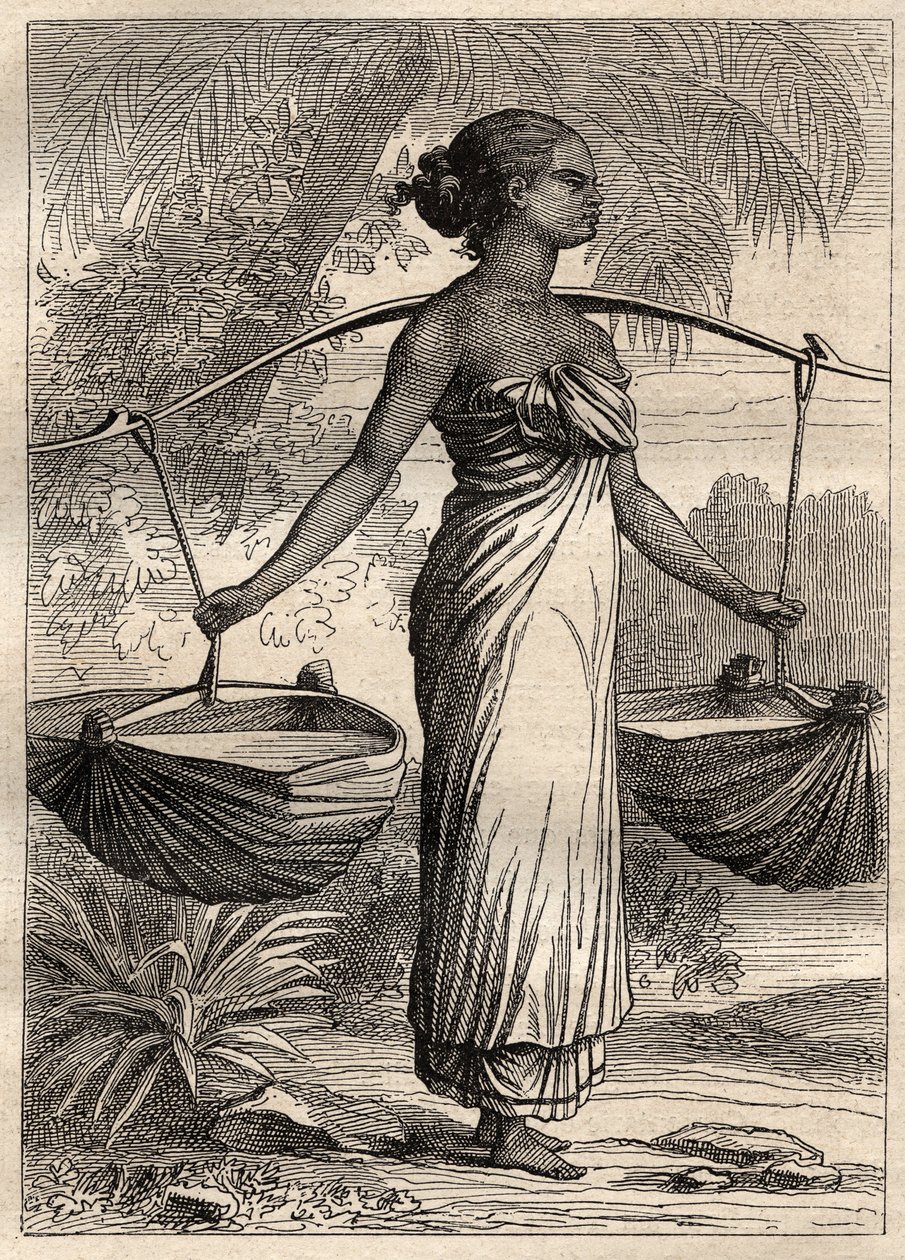 The expedition around the world (1790-1792) by Captain Etienne Marchand: water carrier in Timor (East Timor, Indonesia) - illustration taken from The Great Mariners of the 18th century by Unknown artist