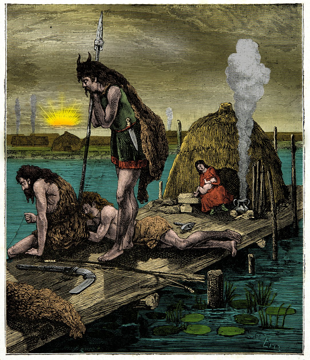 The First Parisians or Inhabitants of Lutece, Engraving, 19th Century by Unknown artist