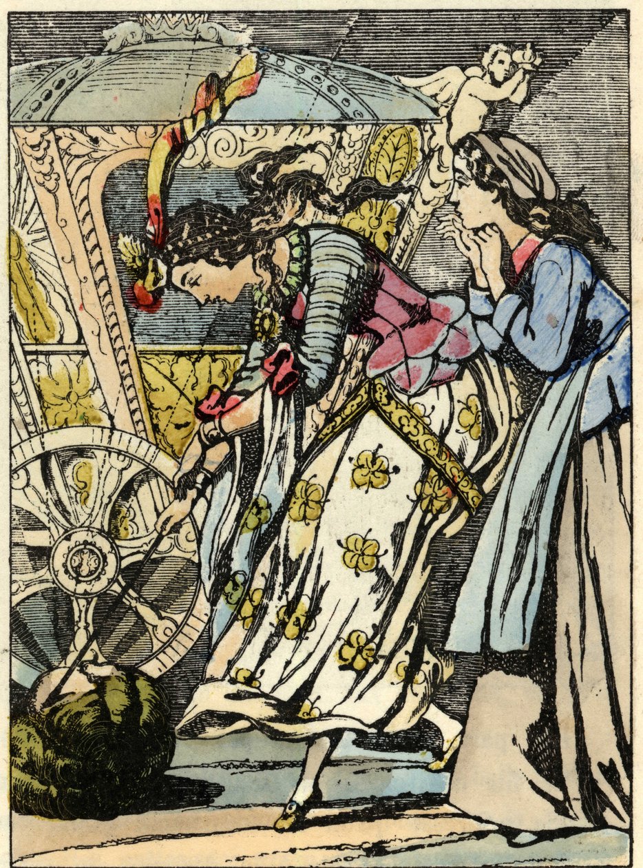 The good fairy turns the pumpkin into a carriage before Cinderella