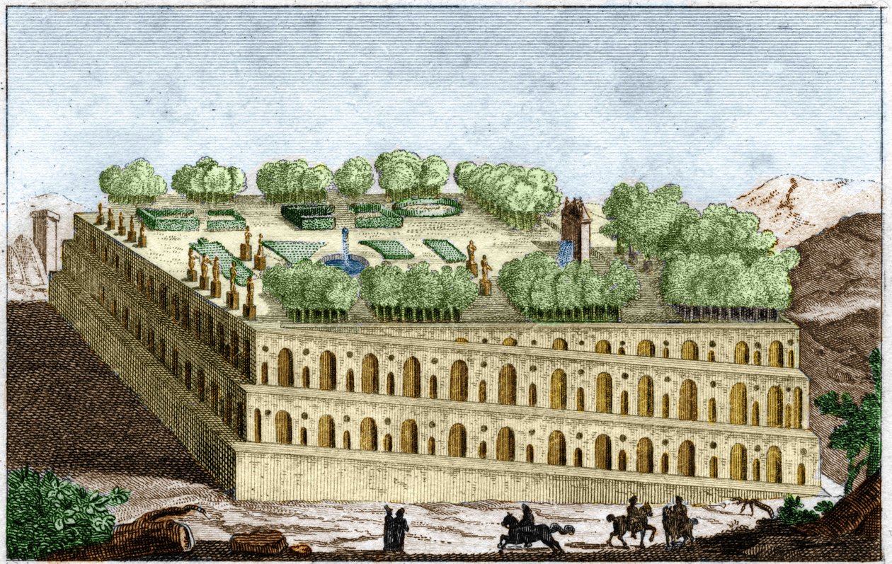The hanging gardens of the legendary queen Semiramis in Babylon, one of the seven wonders of the world by Unknown artist