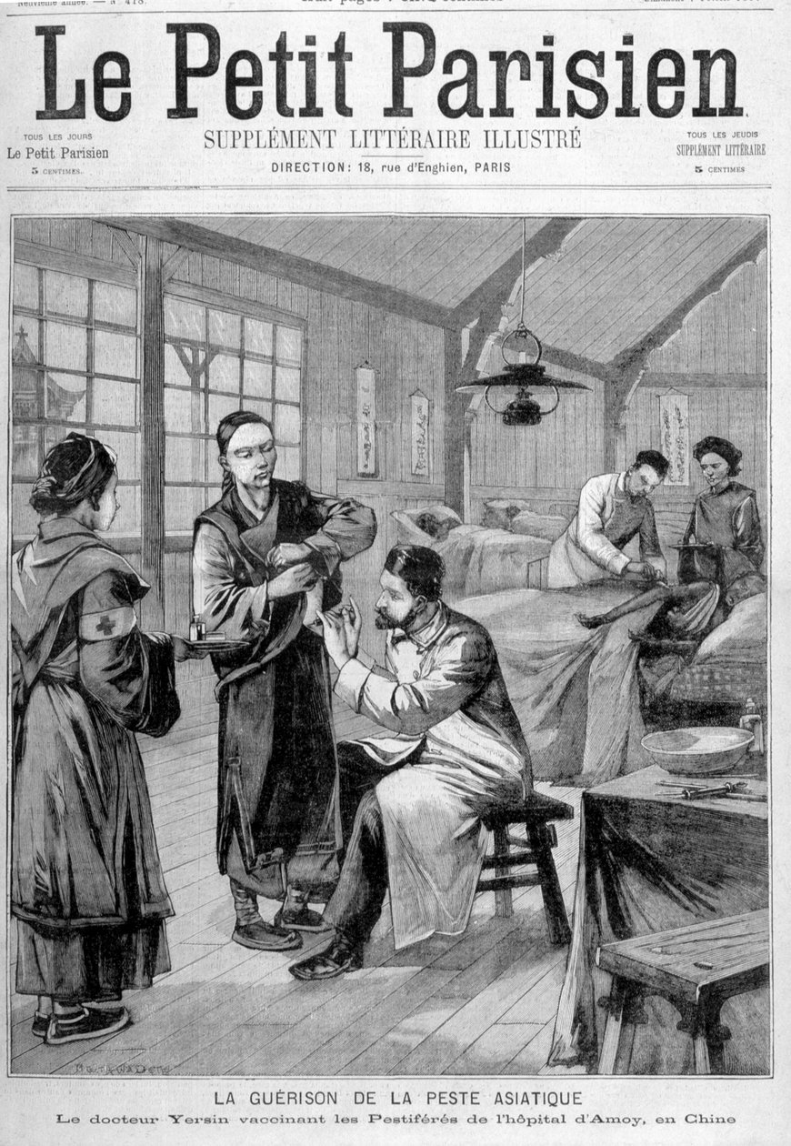 The healing of the Asian plague: Dr. Yersin vaccinating the pestiferous animals of the hospital of Amoy in China - in Le Petite Parisien from 07/02/1897 by Unknown artist