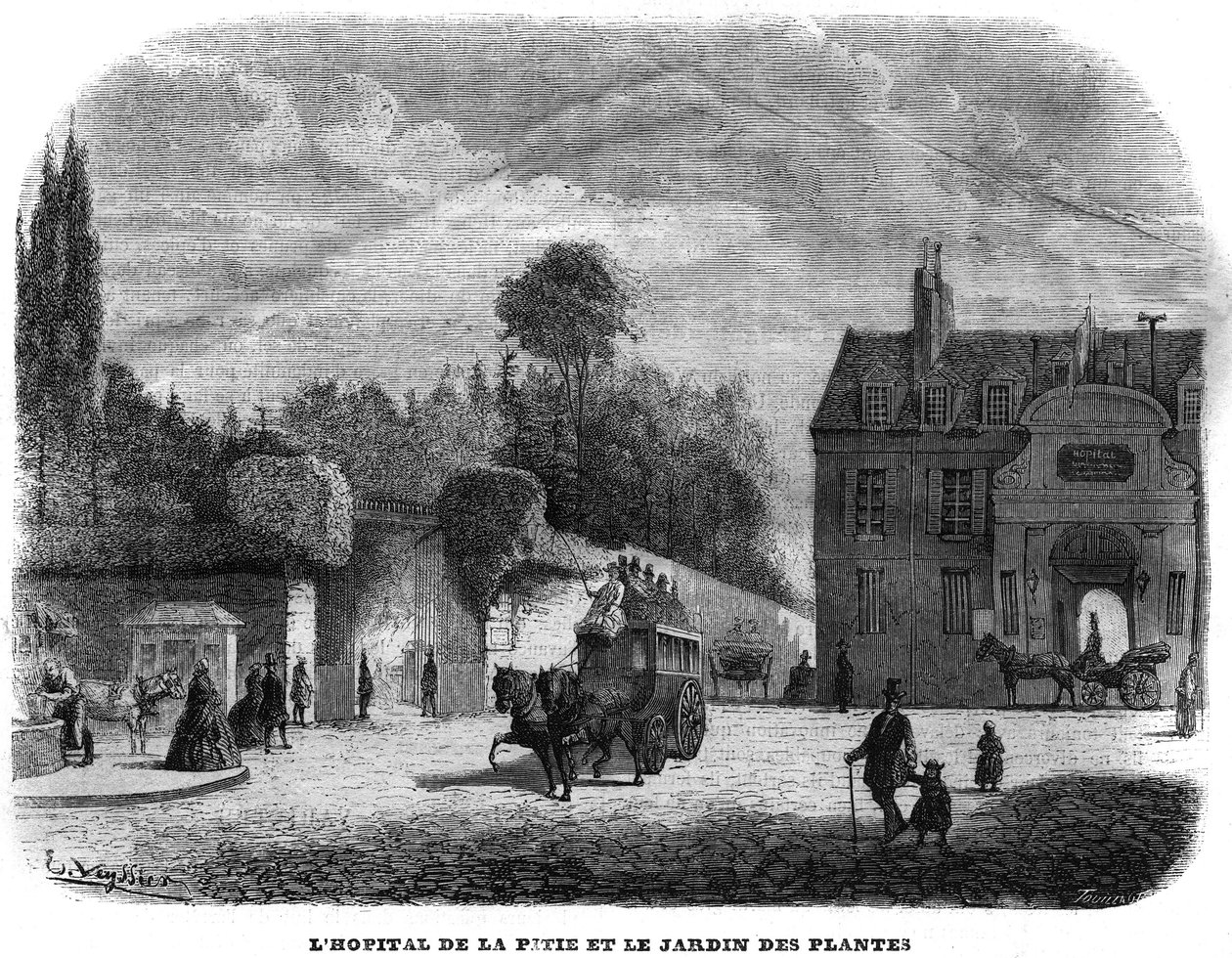 The hospital of Pitie Salpetriere and the garden of plants in Paris in 1858. by Unknown artist