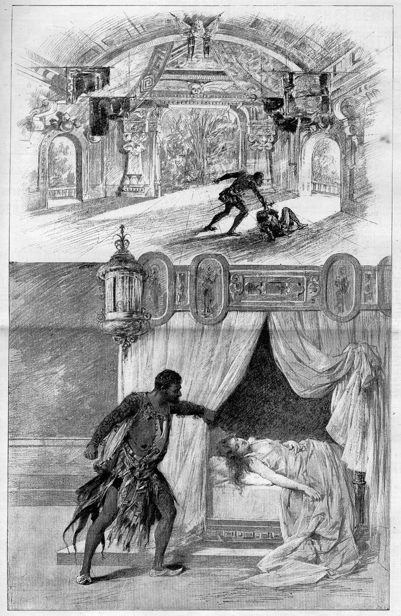 The illustrious theatre: Otello, opera by Giuseppe Verdi, represented at the Scala Theatre in Milan on February 12. Engraving in 