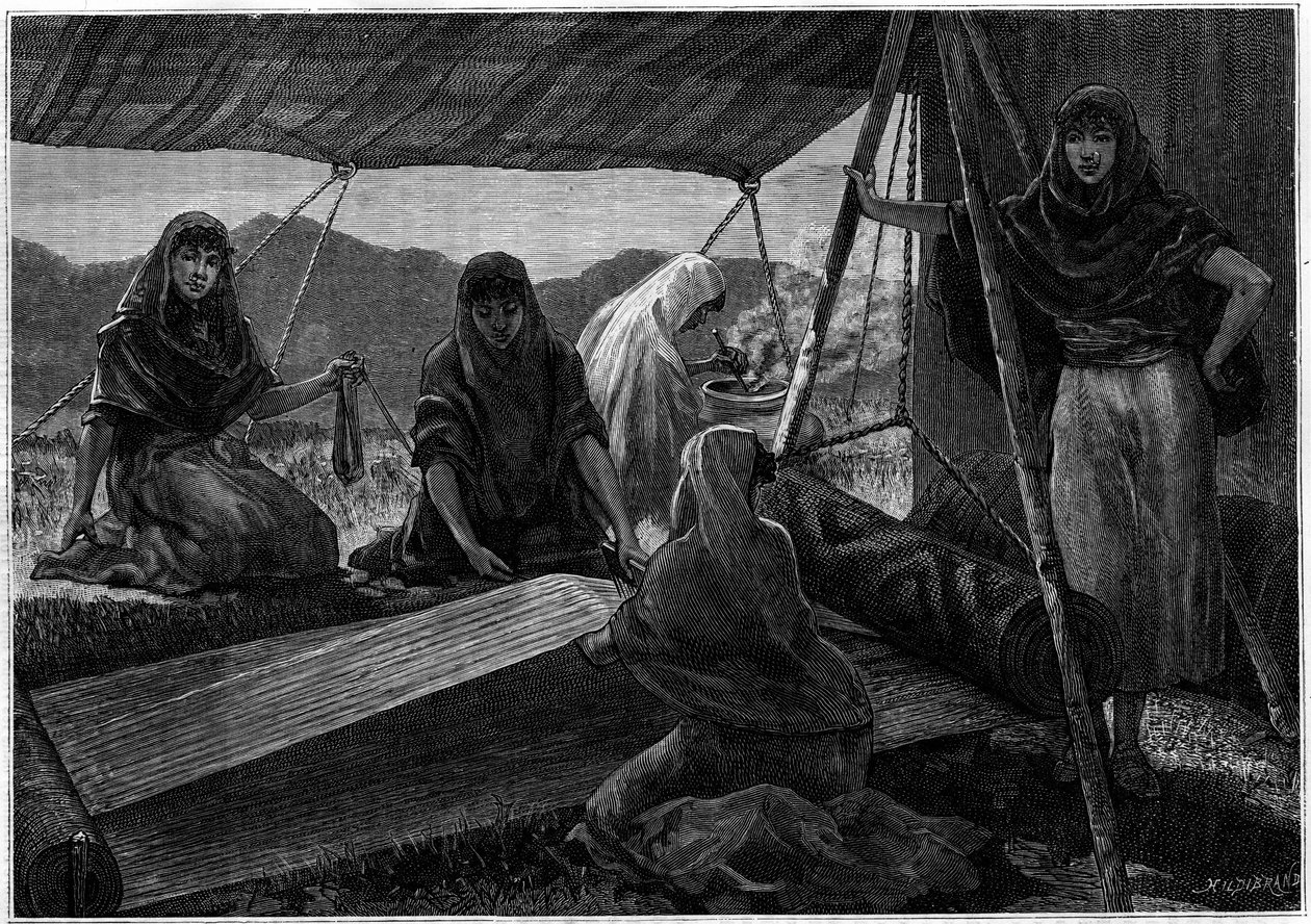 The Manufacture of Carpets by Nomadic Women of Persia. Engraving in the Journal La Jeunesse by Unknown artist