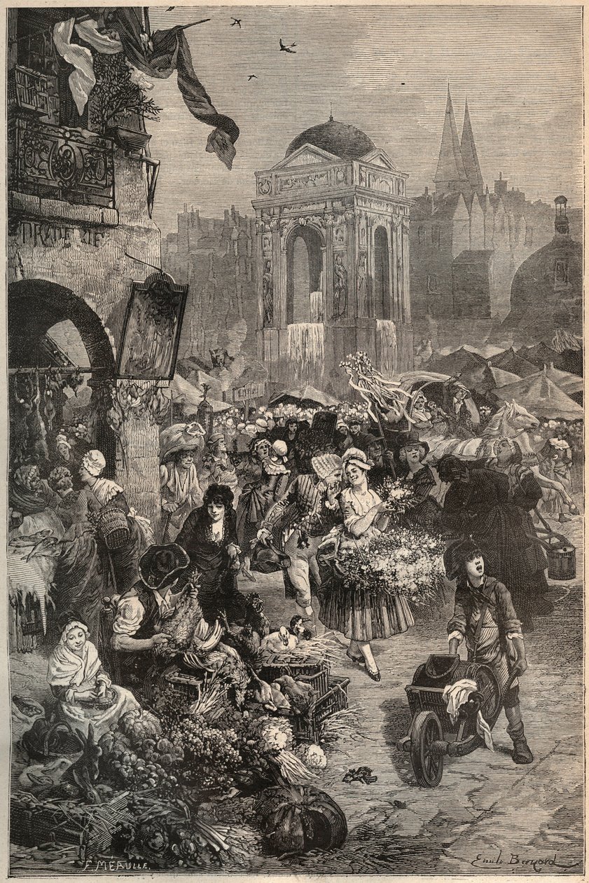 The market and the fountain of the Innocents, Paris in the 18th century - engraving of the 19th century by Unknown artist