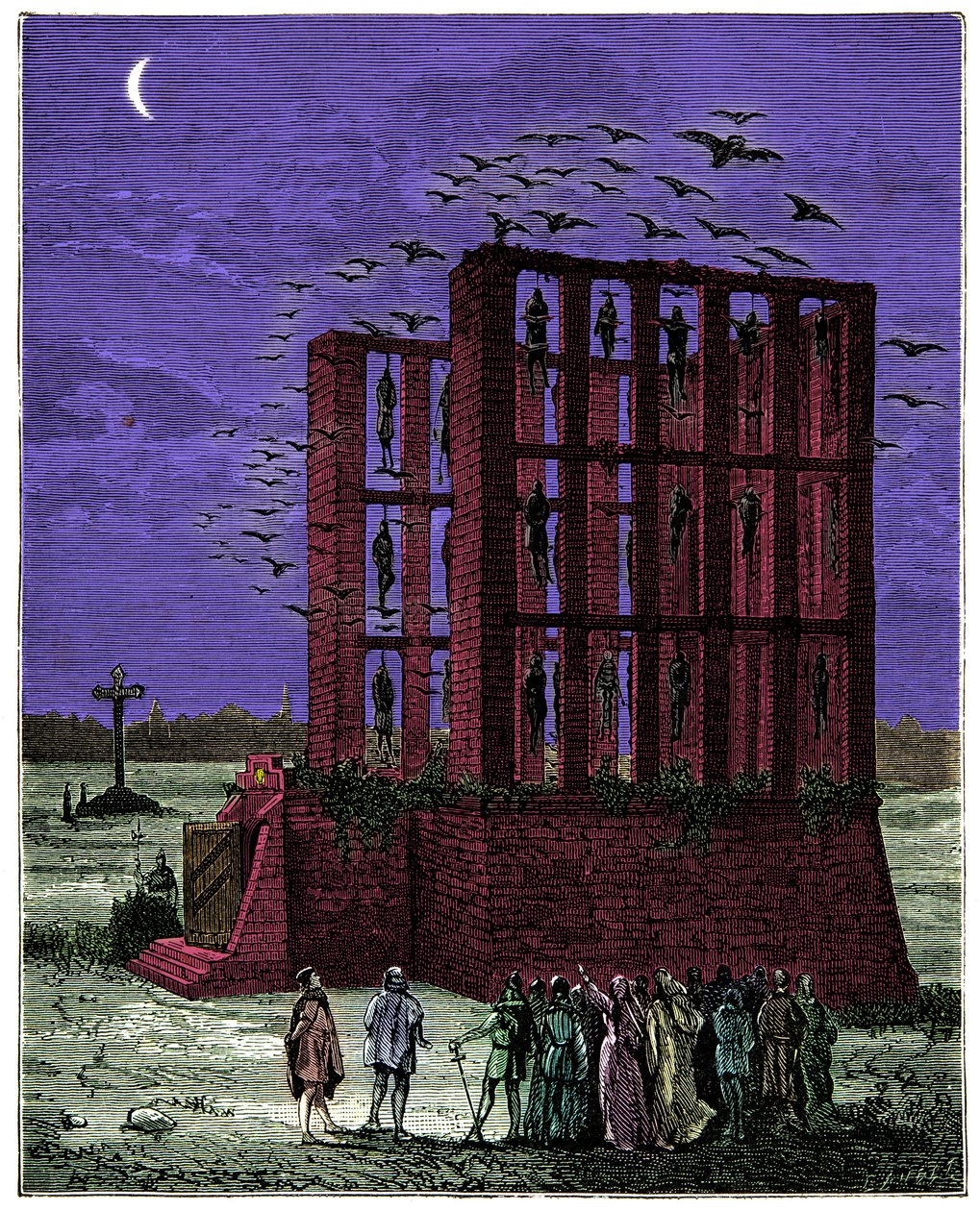 The Montfaucon Gibbet in Paris, Engraving 19th century by Unknown artist