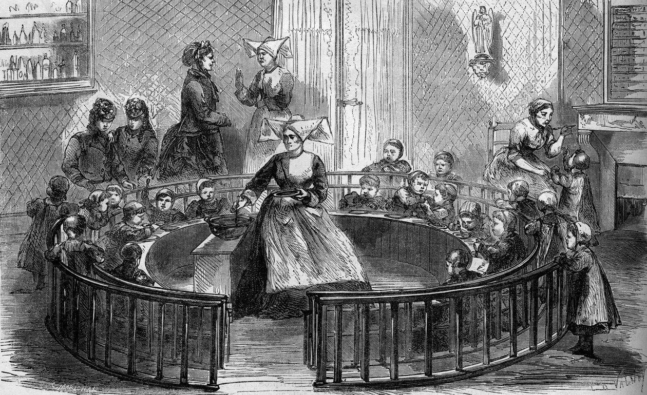 The nursery of the creche Sainte Eugenie de la rue de Crimee in Paris in 1870 by Unknown artist