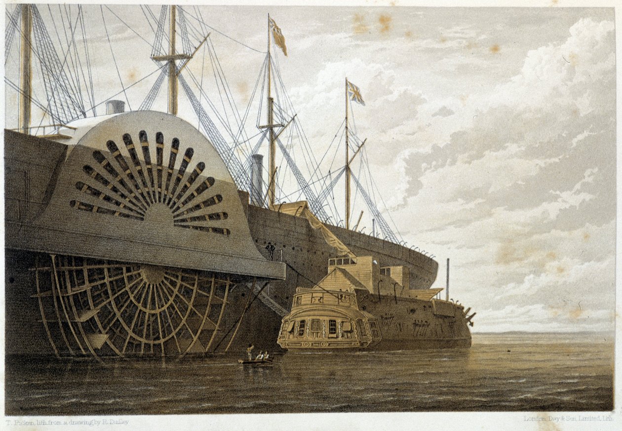 The old frigate with her freight of cable alongside the 