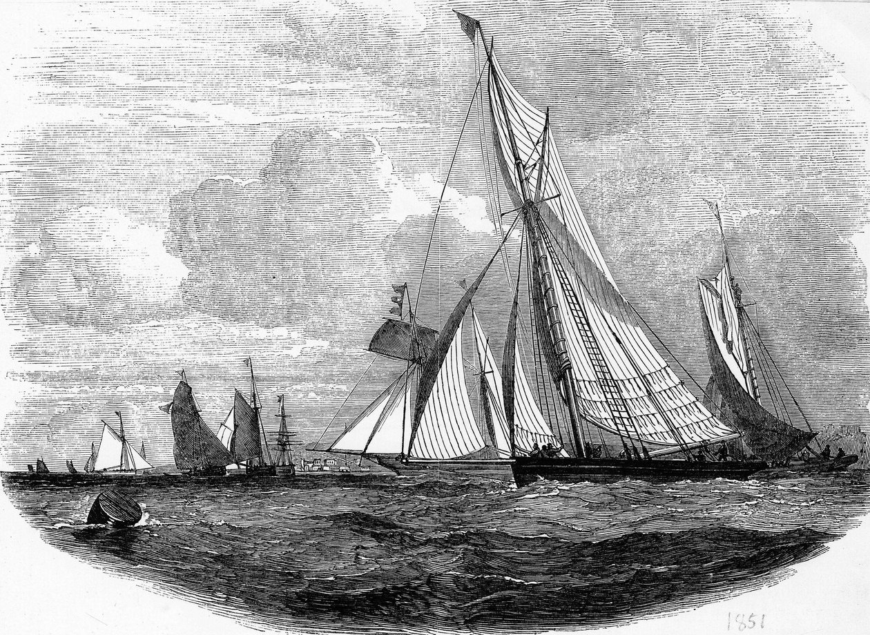 The Regattas of Cowes in 1851 - Engraving, Bibl. des Arts deco by Unknown artist