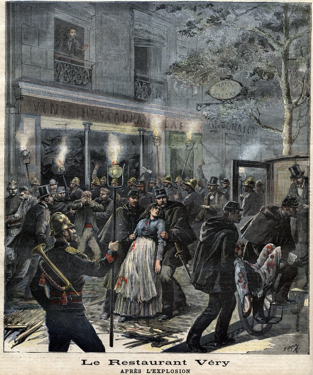 The restaurant Very (24 Boulevard Magenta in Paris) after the explosion caused by the attack of the anarchist Francois Koenigstein dit Ravachol (1859 - 1892) on 30 March 1892. In “Le Petit Journal” by Unknown artist