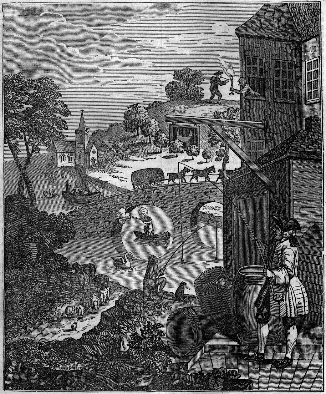 The ridiculous perspective. Satirical illustration by William Hogarth mocking the art of perspective by Unknown artist