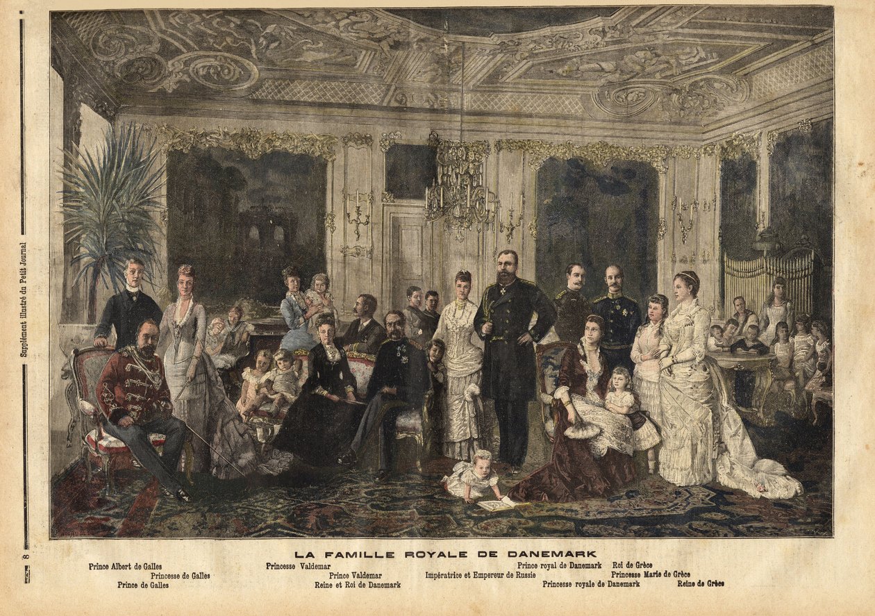 The royal family of Denmark, sitting in the centre, Queen Louise of Hesse-Kassel and King Christian IX of Denmark nicknamed 