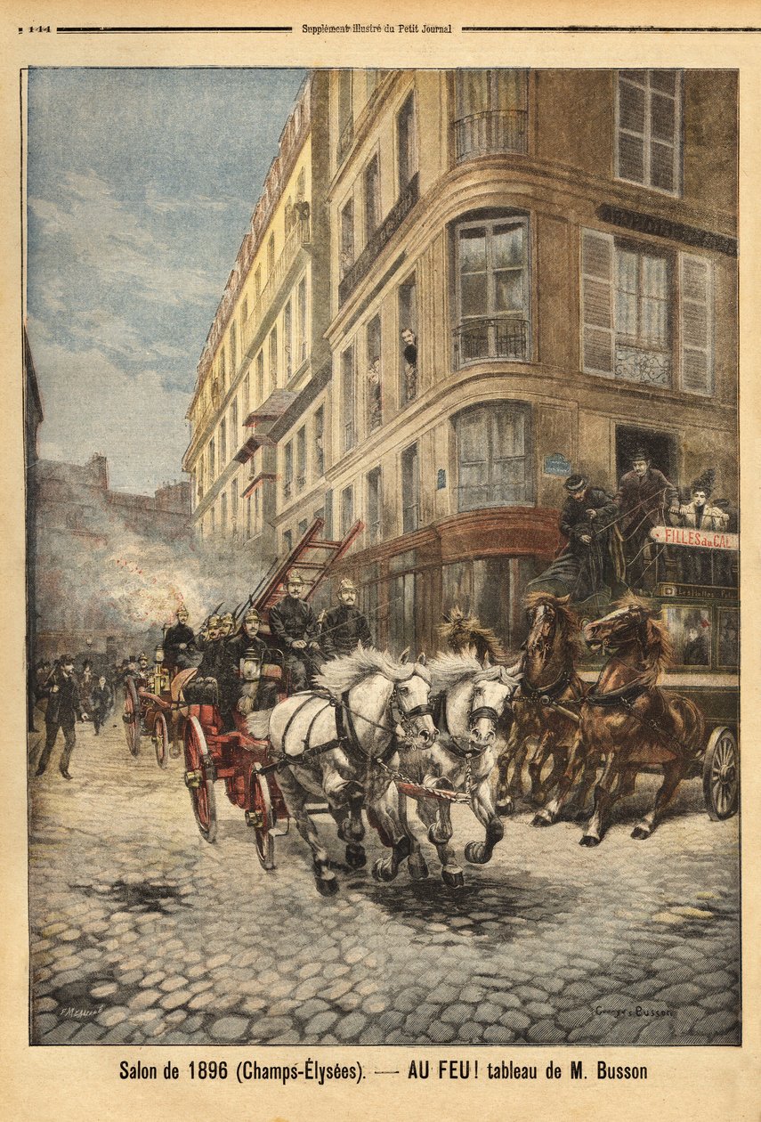 The Steam Pump and Vehicles of the Firefighters in Paris by Unknown artist