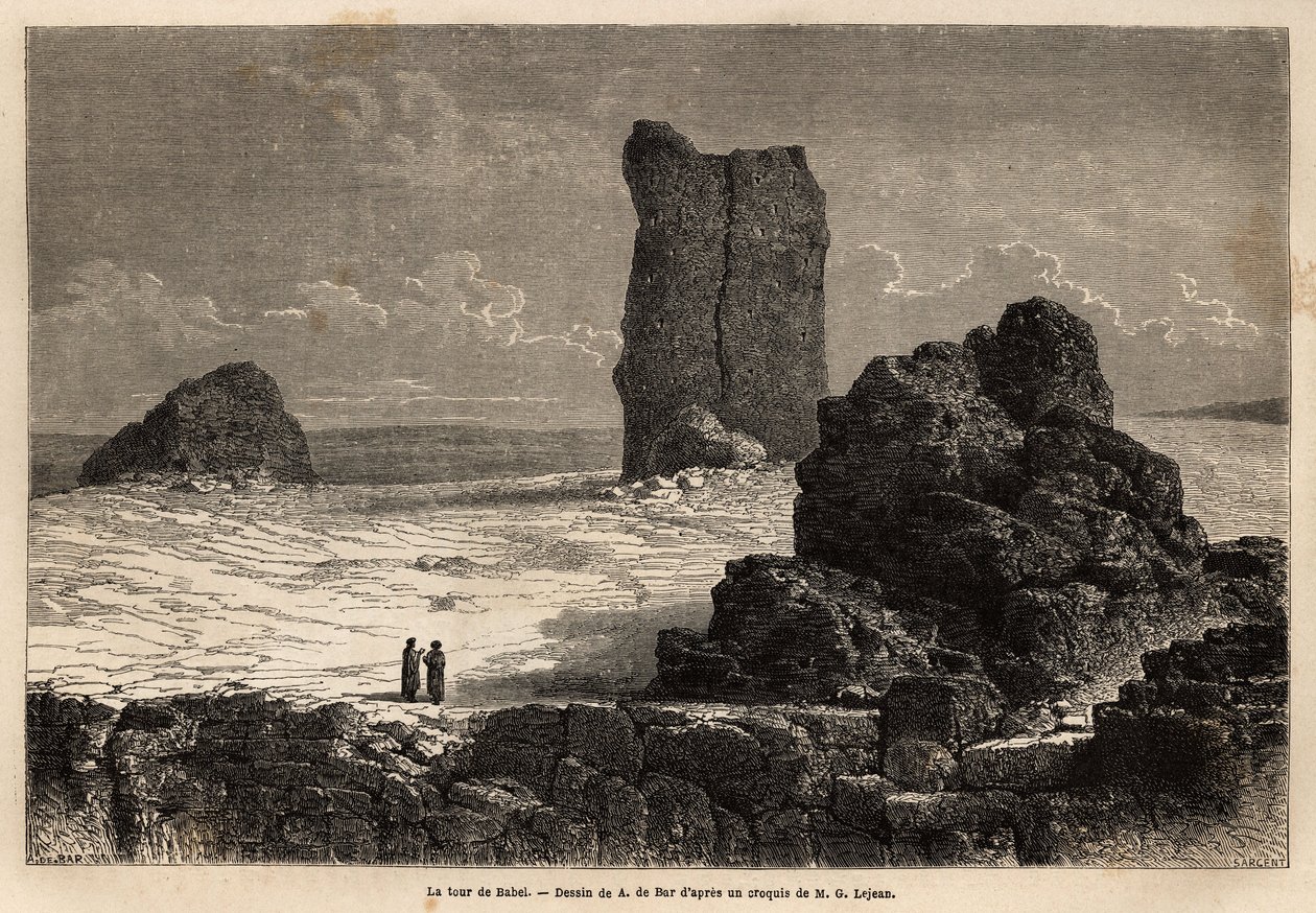 The Ruins of Birs Nimroud, Identified as the Mythical Tower of Babel, Engraving to Illustrate the Voyage to Babylon by Guillaume Lejean by Unknown artist