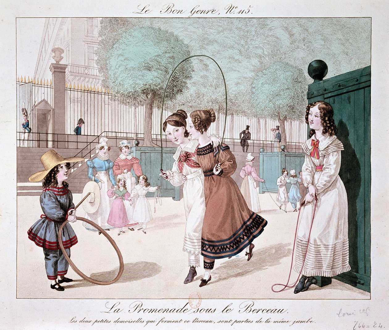 The walk under the Cradle: The two little ladies who form this Cradle, are from the same leg (Jardin des Tuileries), c. 1840 by Unknown artist