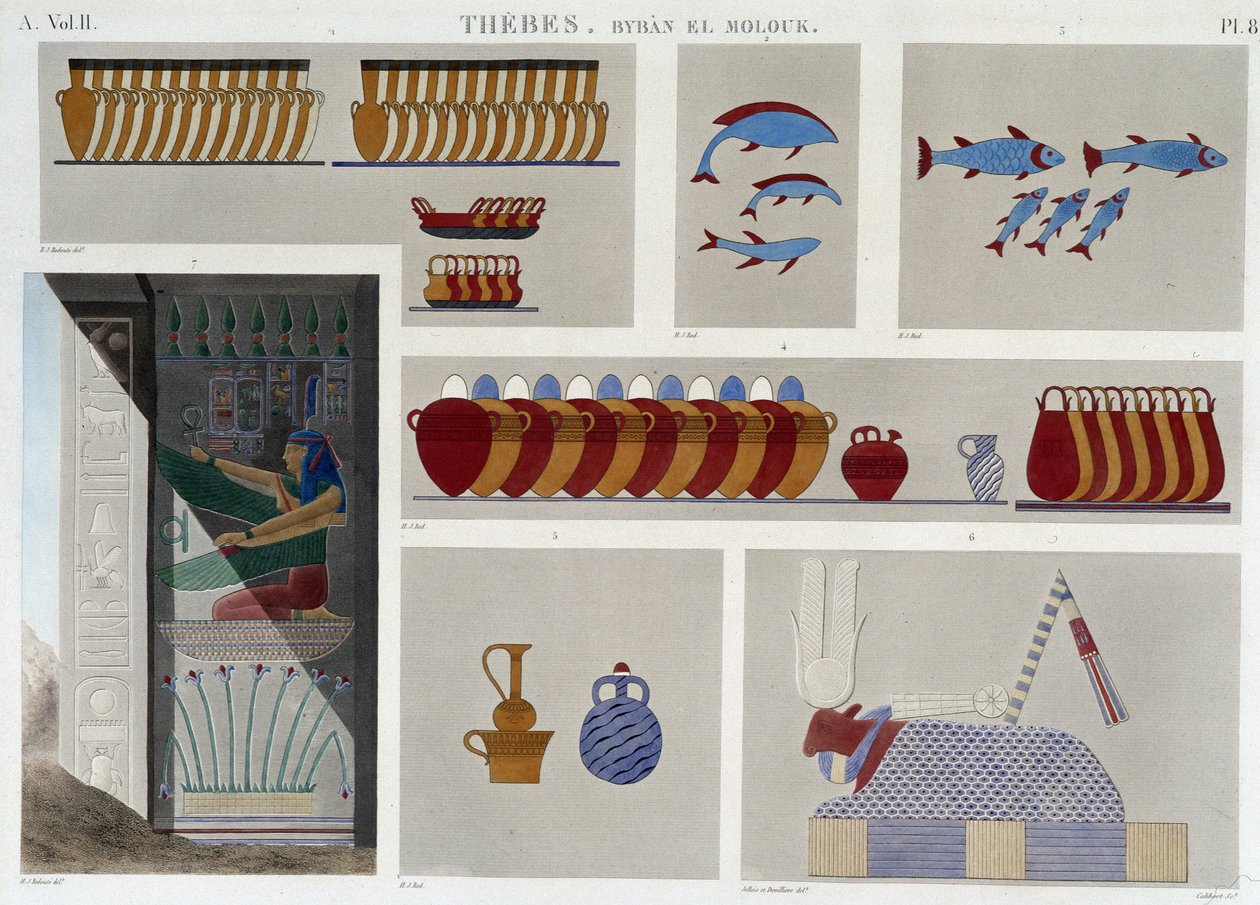 Thebes: Bybân el Molouk. pl 87: Paintings of the 5th tomb of kings to the east, 7th bas-relief from the entrance of the same tomb in 