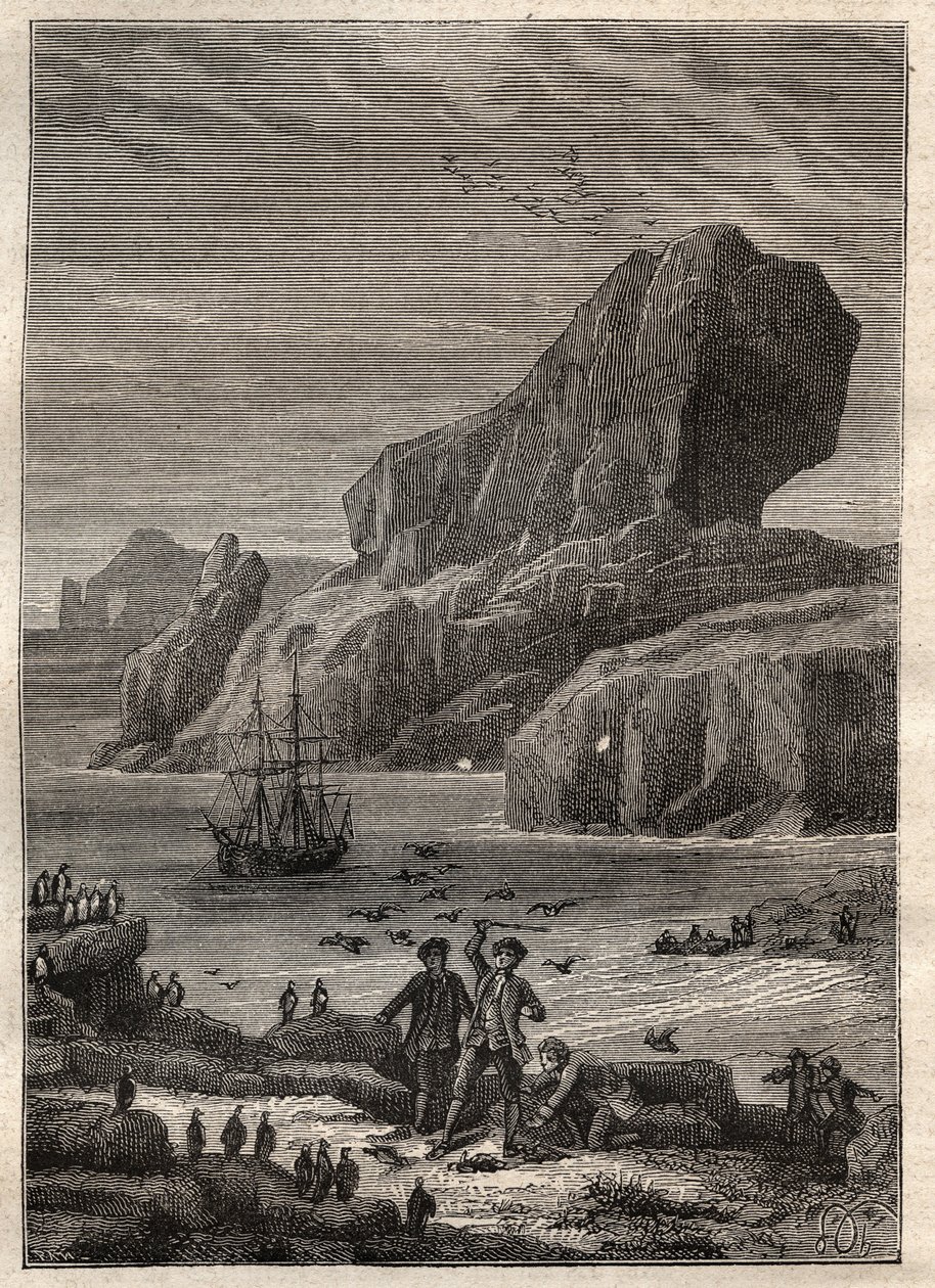 Third voyage (1776-1779) by Captain James Cook: the islands of Kerguelen (Kerguelen archipelago, Antarctica) - illustration taken from The Great Mariners of the 18th century by Unknown artist