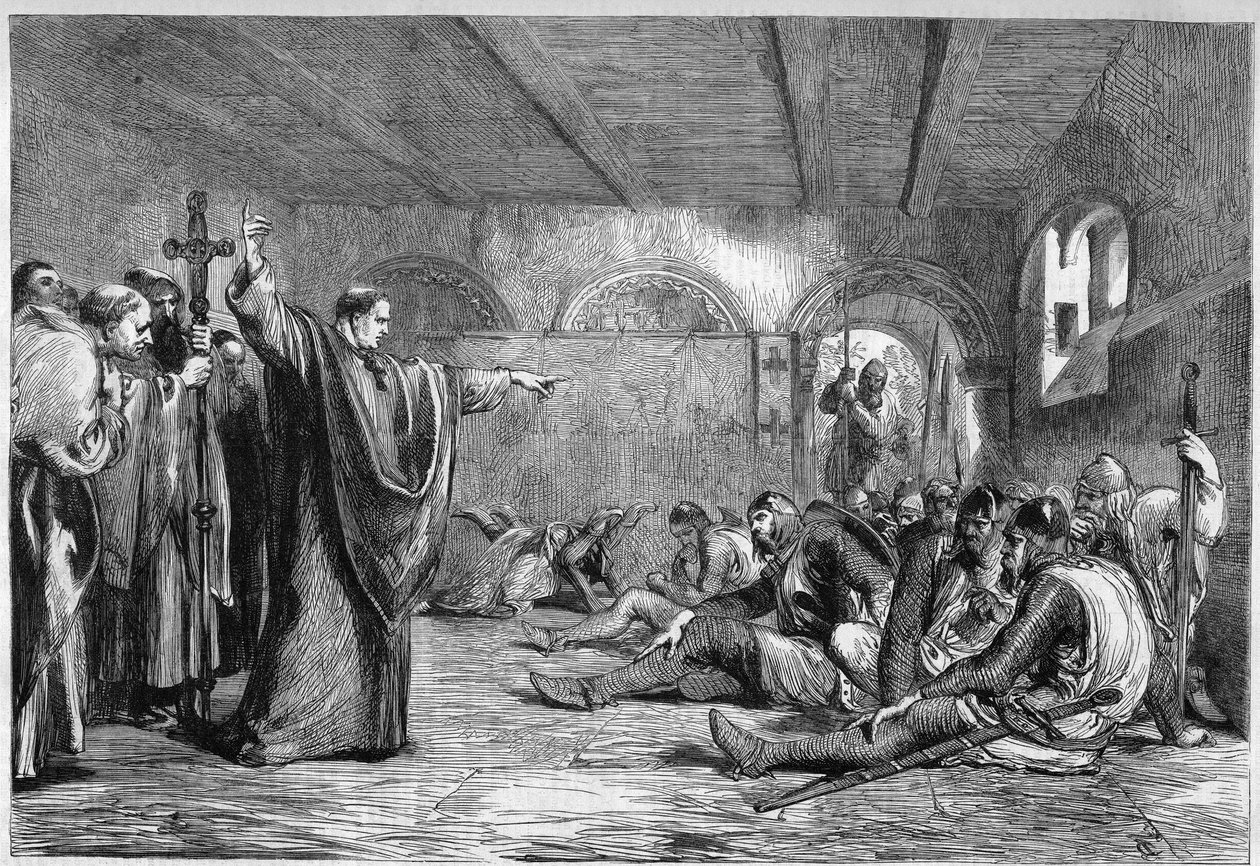 Thomas Becket died, 29 December 1170: the archbishop of Canterbury Saint Thomas of Canterbury (1117-1170) meeting in his apartments his assassins, the knights William of Tracy, Richard the Breton, Reginald Fitzurse, Hugues of Morville (supporters of King H by Unknown artist