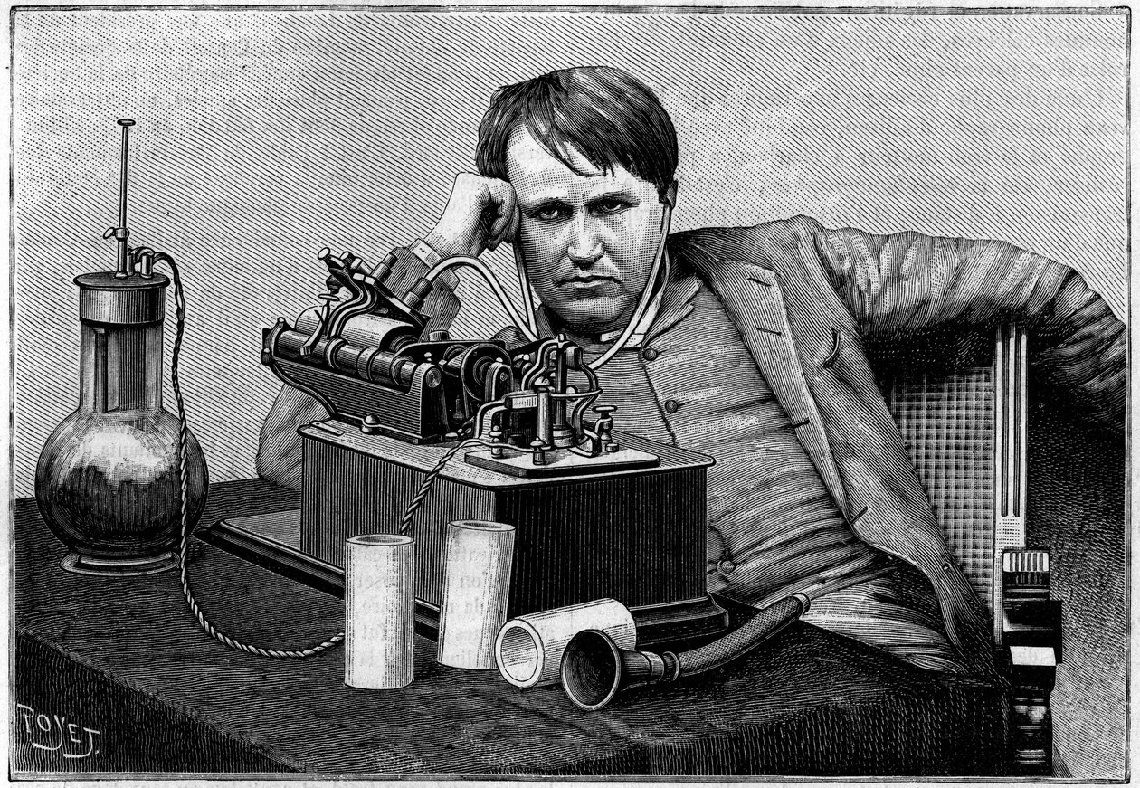 Thomas Edison (1847-1931), American Physicist, Hearing the First Phonogram Sent from England by Unknown artist