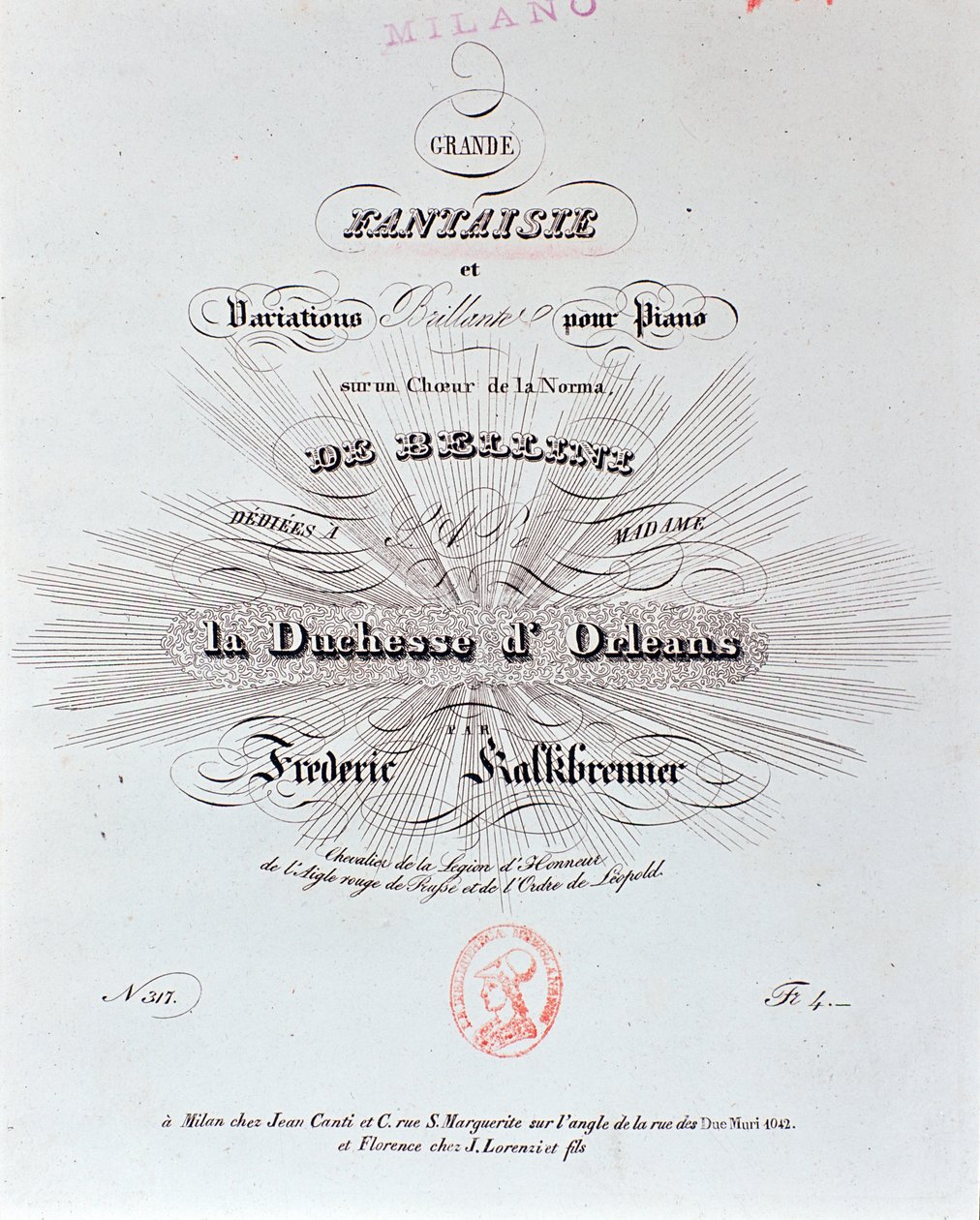 Title Page of Musical Score of Grande Fantaisie by F. Kalkbrenner by Unknown artist