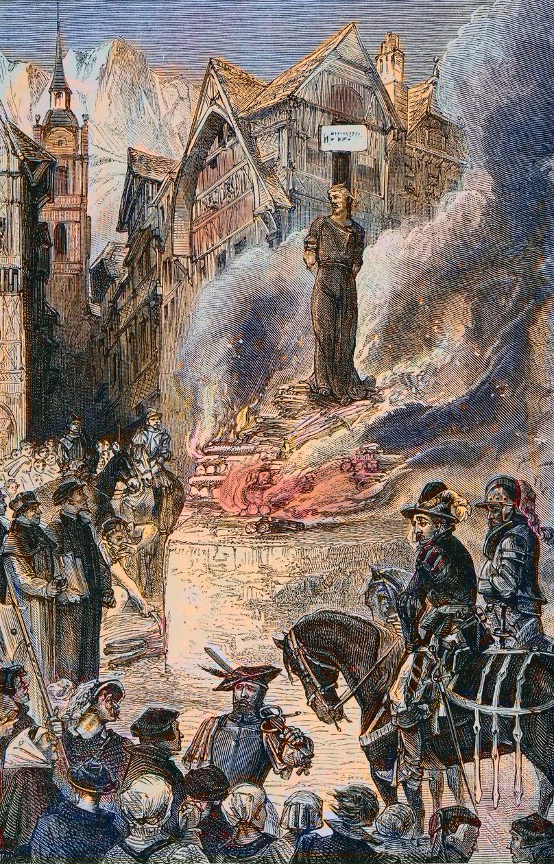Torture of Michel Servet in Geneva, Spanish doctor and theologian - Engraving by Unknown artist