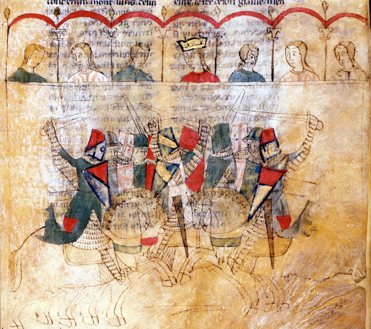 Tournament scene (detail) after the manuscript Lancelot du Lac, 13th century. Biblioteca Nazionale Marciana Venice by Unknown artist