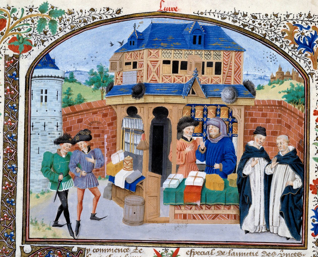 Trade: a merchant shop. Miniature from the manuscript 'Commentary on ...