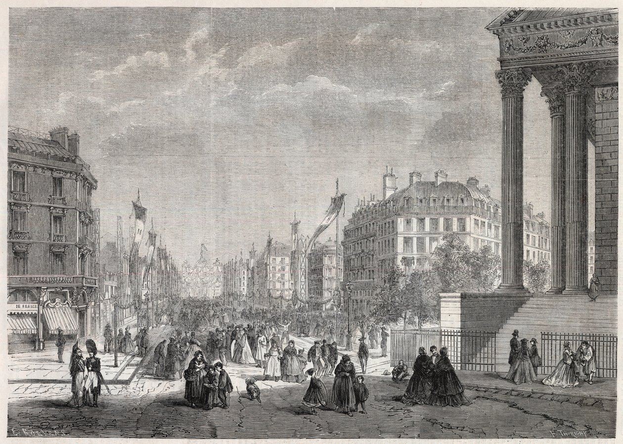 Transformations of Paris Under the Second Empire: Decoration of Boulevard Malesherbes on the Day of Its Inauguration on 13 August 1861 - Engraving in 