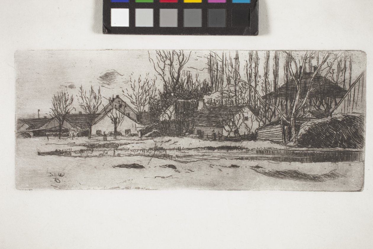 Pool In Front Of A Village With An Allee Of Poplars by Unknown artist