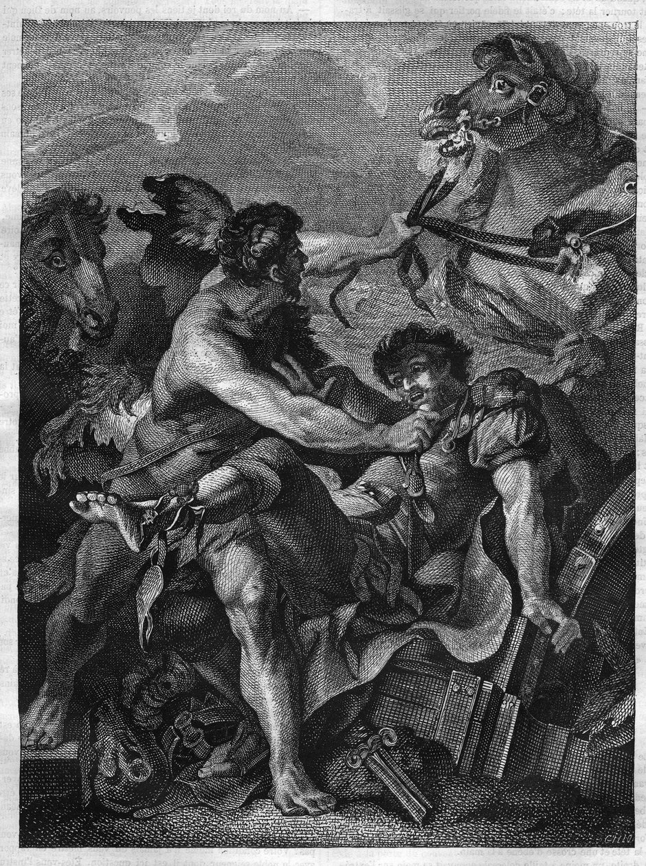Twelve works of Hercules: Diomede killed by Hercules and eaten by his own horses. Engraving after the painting of Jean-Baptiste-Marie Pierre (1714-1789) by Unknown artist